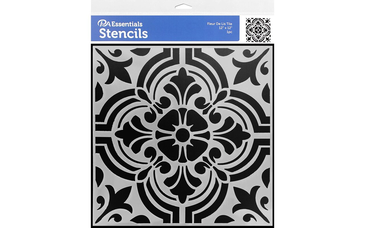 PA Essentials Stencil Fleur De Lis Tile for Painting on Wood, Canvas, Paper, Fabric, Wall and Tile, Reusable DIY Art and Craft Stencils for Painting, 12"x12" Inches